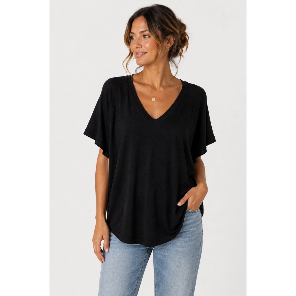 BLQ 0 Black Short Sleeve Top With Pockets Minimal Street Style